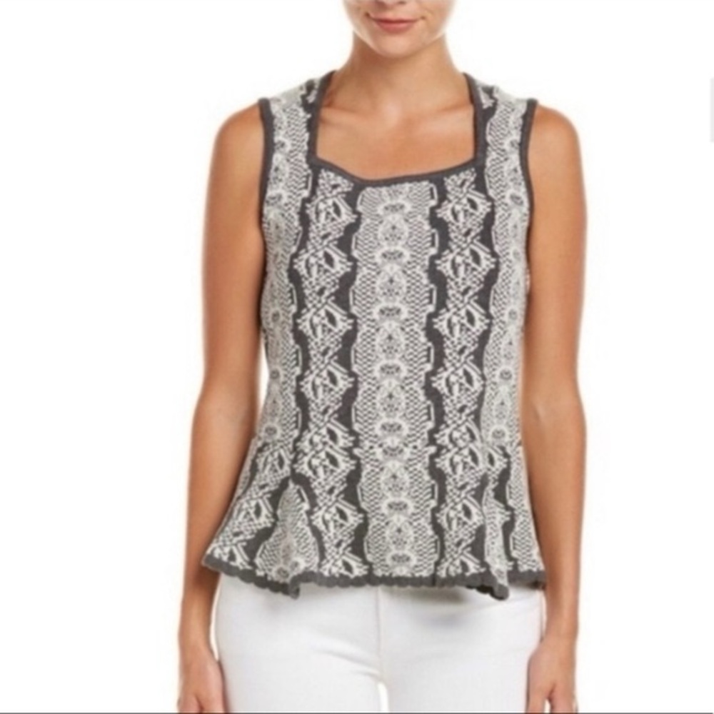 CAbi Black and White Lace-Patterned Sleeveless Top
